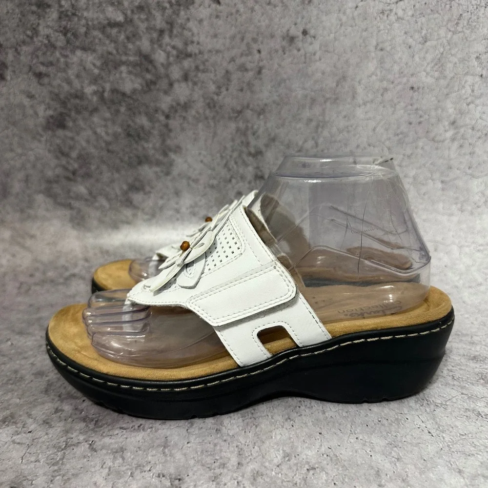 Clarks Merliah2 Kyla Wedge Sandals Womens 7 White Floral Hook Loop Strap